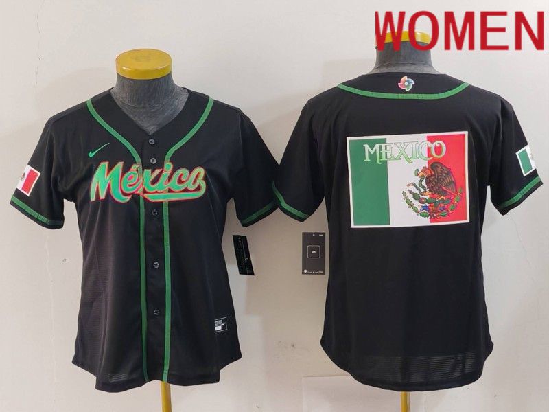 Women 2024 World Cub Mexico Blank Black Nike MLB Jersey style 7